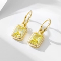 Fashionable gold earrings with square yellow zircon pendants in an emerald cut design - 925 Silver / Yellow