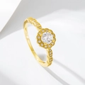 Elegante anillo floral de plata de ley 925 con circonitas engastadas en acabado oro - US 5 / Dorado
