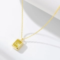 Detail view of emerald cut yellow zircon pendant on a gold vermeil S925 silver chain - 925 Silver / Gold