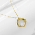 Minimalist square geometric 925 sterling silver necklace with sparkling diamonds - 925 Silver / Gold