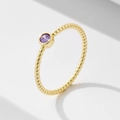 Anello minimalista in argento S925 placcato oro con ametista viola a castone - US 5 / Giallo