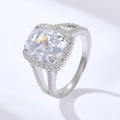 Sparkling cushion cut 925 sterling silver halo engagement ring with split shank band - US 5 / White