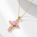 S925 sterling silver gold-plated necklace with pink zircon cross pendant on white background - 925 Silver / Yellow