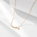 Minimalist 925 silver necklace with golden crescent pendant, pavé diamonds and pearl - 925 Silver / Gold