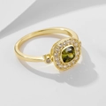 S925 silver ring with square olive green zircon and white halo in gold finish - US 5 / Gold