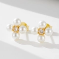 Elegantes pendientes de flor en plata S925 con perlas blancas y circonitas oro - Plata 925 / Amarillo