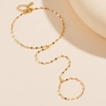Elegant gold plated S925 silver finger slave bracelet featuring shiny sequin tile chain link - 925 Silver / Yellow
