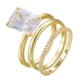 Three-piece S925 sterling silver gold plated ring set with emerald cut zircon stone - US 5 / Three-Piece Set