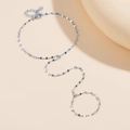 Sparkling 925 sterling silver finger bracelet with flat sequin chain and lobster clasp - 925 Silver / White