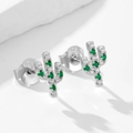 S925 Sterling Silber Kaktus Ohrstecker mit mikro-besetzten grünen und weißen Zirkonia - 925er Silber / Silber