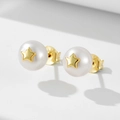 French vintage S925 silver star pearl studs with elegant gold pentagram detail - 925 Silver / Yellow