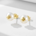 Orecchini a lobo in argento 925 con perla e trifoglio dorato e marchio S925 - Argento 925 / Giallo
