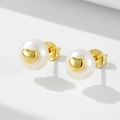 Pendientes de perlas en forma de corazón de plata S925 con centro dorado de diseño minimal - Plata 925 / Amarillo