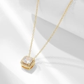 Minimalistische S925 zilveren ketting met gouden vierkante zirkoon hanger en halo-zetting - 925 zilver / Goud