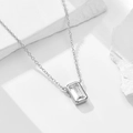 925 silver necklace with rectangular emerald-cut zircon pendant on textured stone base - 925 Silver / White
