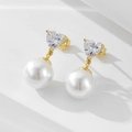 Eleganti orecchini di perle in argento 925 con finitura dorata e pietre in zircone - Argento 925 / Oro