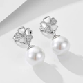 Eleganti orecchini di perle in argento S925 con design a fiore di trifoglio brillante - Argento 925 / Argento