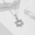 925 Silber Hexagramm Stern Anhänger Kette mit Zirkonia auf weißem Stein - 925er Silber / Weiß