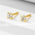 Pendientes de plata s925 minimalistas con circonita de 3mm y engaste de cuatro garras - Plata 925 / Dorado