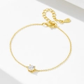 Bracciale minimalista in argento S925 dorato con un singolo zircone rotondo lucido - Argento 925 / Giallo