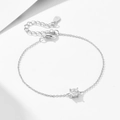 Bracciale minimalista in argento sterling S925 con zircone rotondo scintillante - Argento 925 / Bianco