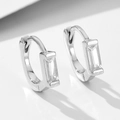 S925 sterling silver huggie earrings with baguette-cut cubic zirconia in a silver finish - 925 Silver / Silver