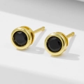 Orecchini classici in argento S925 con zircone nero tondo e finitura dorata - Argento 925 / Oro