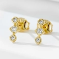 S925 Sterlingsilber vergoldete Ohrringe mit drei vertikalen geometrischen Zirkonia - 925er Silber / Gold
