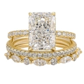 Three-piece S925 silver stacked ring set with large rectangular zircon and gold plating - US 5 / Three-Piece Set / Gold