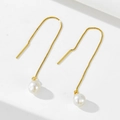 Eleganti orecchini a catena lunga con nappa in argento S925 e perle naturali bianche - Argento 925 / Giallo