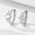 Pendientes de aro S925 de plata de ley con tres circonitas brillantes en engaste de garras - Plata 925 / Plateado