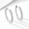 Elegant 925 sterling silver hoop earrings with pavé set cubic zirconia in clear white - 925 Silver / White