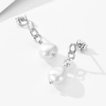 Pendientes largos de plata de ley S925 con cadena cubana y perlas barrocas naturales - Plata 925 / Blanco