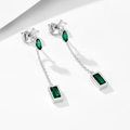 S925 sterling silver tassel earrings with emerald green zircon stones and long chain design - 925 Silver / White