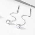 Pendientes de cadena de plata esterlina S925 con circonitas cúbicas redondas brillantes - Plata 925 / Blanco