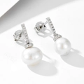 Franse S925 sterling zilveren pareloorbellen met sprankelende pavé gezette zirkoon - 925 zilver / Wit