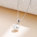 Elegante S925 Sterlingsilber Kette mit rundem natürlichem Süßwasserperlen Anhänger - 925er Silber / Weiß
