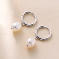 Pendientes de aro minimalistas de plata de ley S925 con elegantes perlas naturales - Plata 925 / Blanco