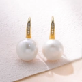 Classici orecchini in argento S925 con zirconi e perle naturali d'acqua dolce - Argento 925 / Giallo
