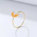 Minimalist s925 silver ring in gold finish with orange enamel moon and zircon detail - US 5 / Orange