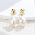 Pendientes de perlas barrocas naturales con corazones dorados de plata S925 retro - Plata 925 / Dorado