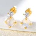 S925 silver moonstone stud earrings with gold plating and cubic zirconia accents - 925 Silver / Yellow