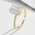 925 silver halo ring set with emerald cut zircon and pavé diamonds in gold finish - US 5 / Main Ring / Gold