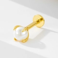 925 silver flat back earring with a 4-prong set white pearl and gold finish - 925 Silver / 10# Gold (Single Piece)