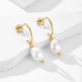 Elegantes pendientes de plata S925 dorada con perlas de agua dulce barrocas naturales - Plata 925 / Dorado