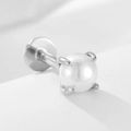 925 silver labret stud with white pearl in a secure four-prong setting and flat back - 925 Silver / 10# Silver (Single Piece)
