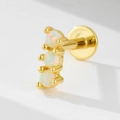 925 silver flat back labret earring in gold with three vertically set round opal stones - 925 Silver / 2# Gold (Single Piece)