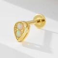 Gold plated 925 silver labret earring with drop-shaped opal stones and beaded edge - 925 Silver / 5# Gold (Single Piece)