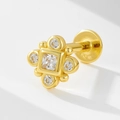 Golden 925 sterling silver geometric labret earring with center square crystal - 925 Silver / 7# Gold (Single Piece)