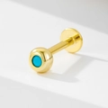 Gold plated 925 sterling silver flat back labret stud with turquoise inlay - 925 Silver / 3# Gold (Single Piece)